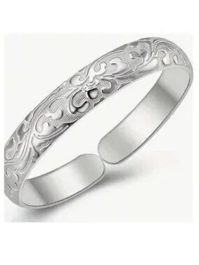 Anthropologie Silver Floral Engraved Open Cuff Bracelet